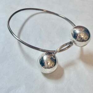 Vtg 1970'sSterling Silver 925 Bypass Double Ball Bangle Modernist Bracelet